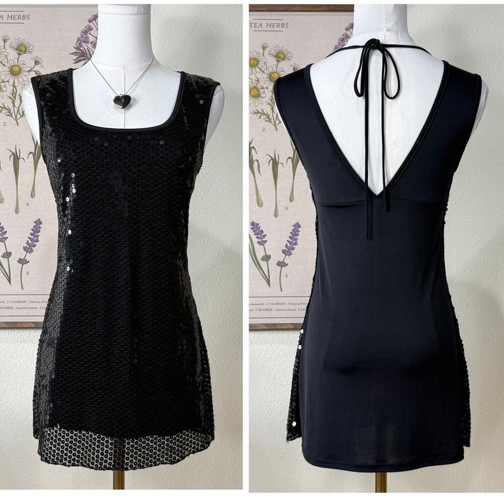 Vtg 90s Y2k Sequin Open Back Mini Dress Sexy Trashy McBling Grunge Gal Bimbo S